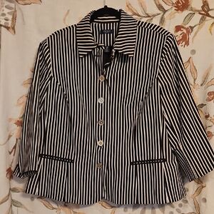 CHAPS Black and White Striped Women's Jacket BRACELET SLEEVE 2X